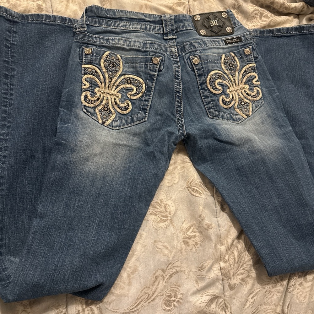 Miss Me Blue Flare Jeans with Embellished Pockets